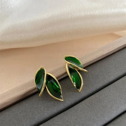 LATS New Korean Arrival Metal Trendy Fresh Lovely Sweet Grey Leaf Stud Earrings for Women 2024 Fashion Jewelry Gifts